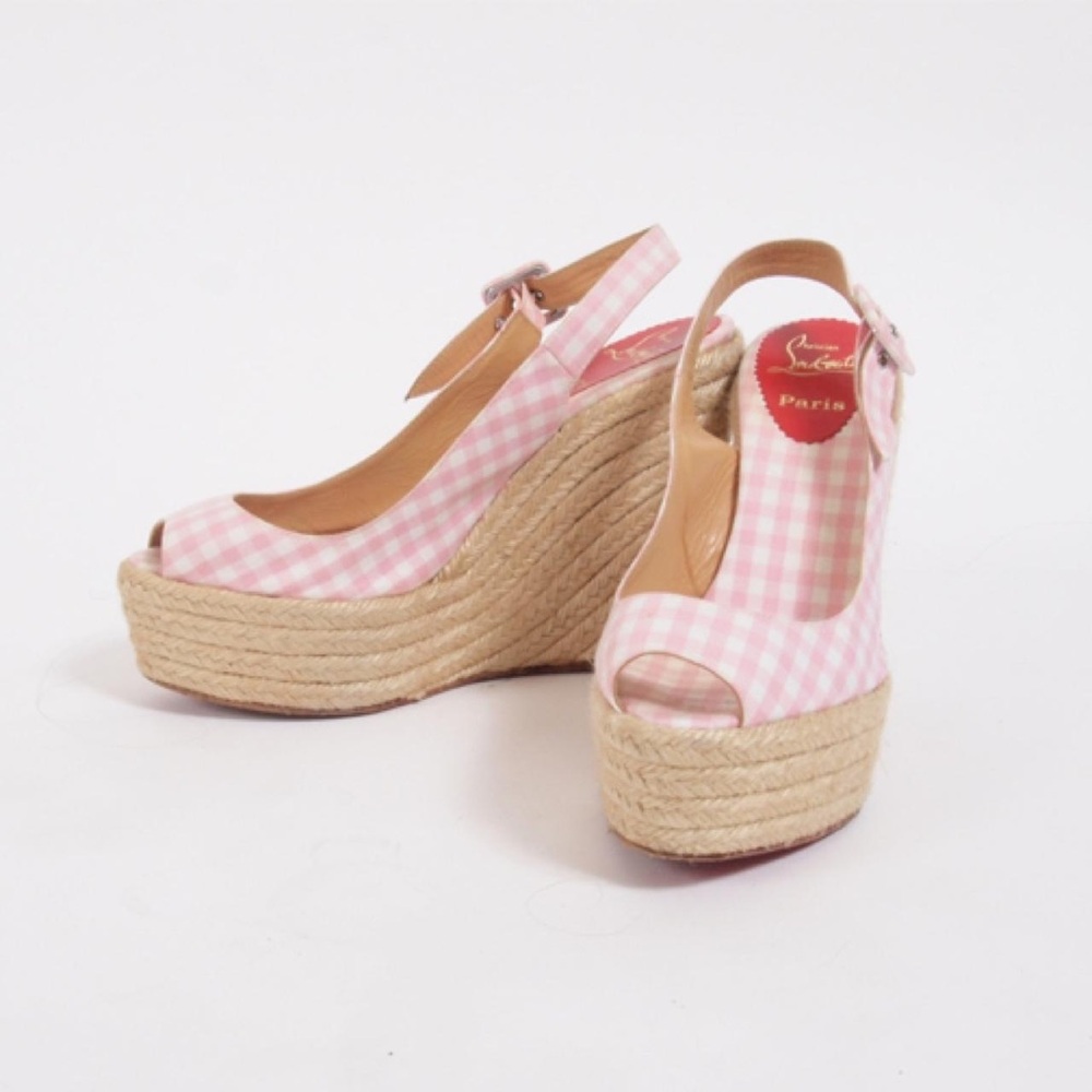 Pink Gingham Wedge Sandals